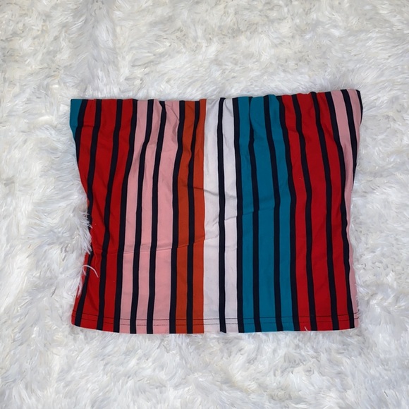 Derek Heart Red Pink Black Stripe Tube Top Size Medium - Picture 2 of 6